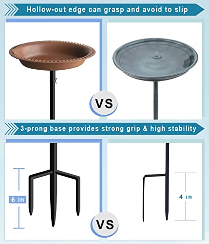 Koutemie Bird Bath for Outside 1-¼ Gallon Detachable, Deep Brown, 29 Inch | Hummingbird Baths Feeders for Outdoors, Garden Freestanding Birdbath & Birdfeeder Bowl with Metal Stake for Garden Patio Yard - color: Brown