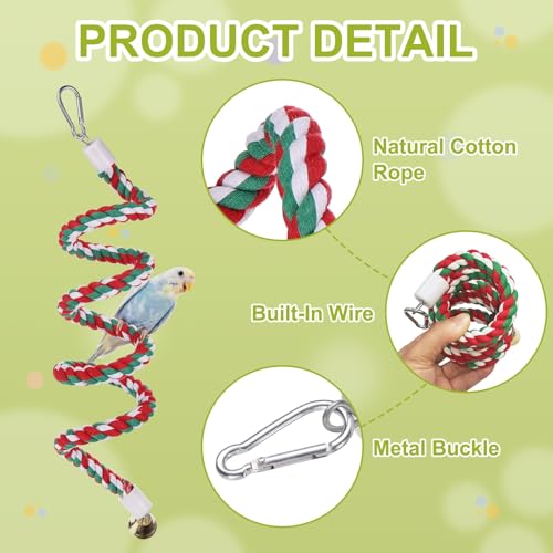 Bird Rope Perch Swing, Rope Perch Standing Pole Accessory Climbing Swing Paw Grinding 39 Inch, (Colorful) Intended for Parrot/Parakeet/Budgies/Cockatiels/Lovebirds - color: Colorful, size: 39 Inch