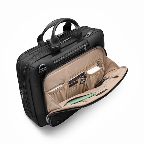 Briggs & Riley Medium Expandable Briefcase - Laptop Bag for Work & Travel, Briefcases for Men & Women, Includes Shoulder Strap, Self-Repairing Zipper, Fits up to 15" Computer - @work Collection, Black - color: Black, size: Medium Expandable Brief