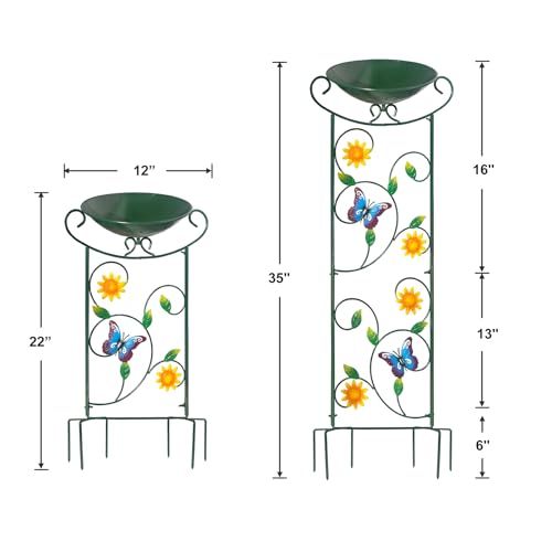 Metal Bird Bath with Trellis, 35" Outdoor Garden Birdbath with Detachable Bowl & Climbing Plant Support, Decorative Bird Feeder Station with Butterflies for Yard, Patio, Fence - color: Butterfly