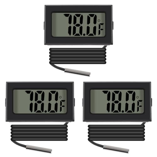 3pcs Black Digital LCD Thermometer Temperature Monitor with External Probe for Fridge Freezer Refrigerator Aquarium (Fahrenheit) - color: Fahrenheit