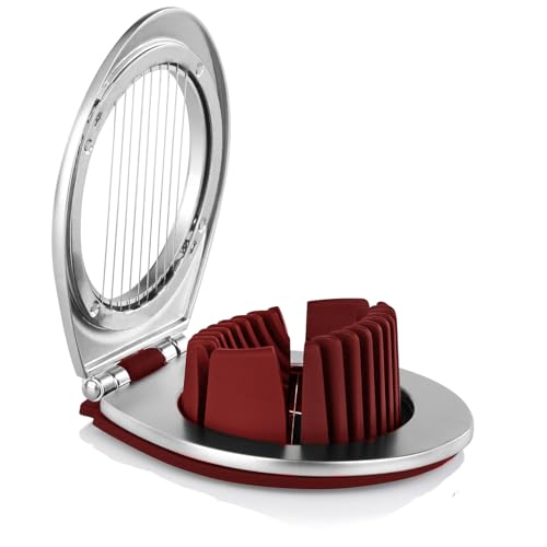 Egg Slicer & Cutter for Hard Boiled Eggs – 2-Way Multipurpose Stainless Steel Slicer for Fruits & Vegetables – Includes Cleaning Brush