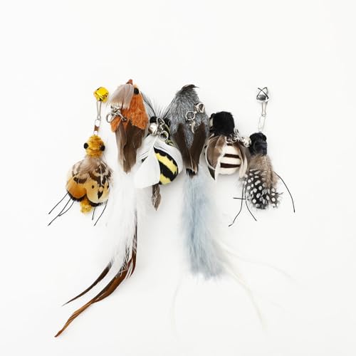 6 Pieces Cat Feather Toys Replacement Bird Insect Cat Toy Wand Refills Cats Toy Replacement Natural Bird Feathers for Cats Toys - color: 6 Pcs Bird Insect