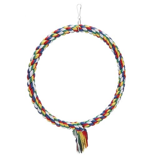 Wontee Bird Swing Colorful Rope Perch Climbing Toy for Parrots (M 10.4inch) | Soft cotton rope, colorful, supports balance, encourages climbing & swinging, for budgie/parakeet/cockatiel/conure - size: Medium (10.4 inch)