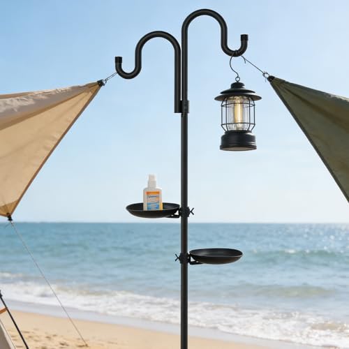 Upgraded 74" Double Shepherds Hooks，Outdoor Bird Feeder，Hanging Plants，Wind Chime Hanger, Waterproof Metal & Adjustable-Height Pole Holder for Lantern ，Hummingbird Feeder，Wreath （2 Placement Racks)
