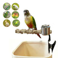 Bird Perch Stand with Clip, Adjustable & Portable Parrot Stand with Parrot Feeding Cups Bendable Training Perch for Cockatiels, Conures, Lovebirds ird cage Accessories - color: rough-cup