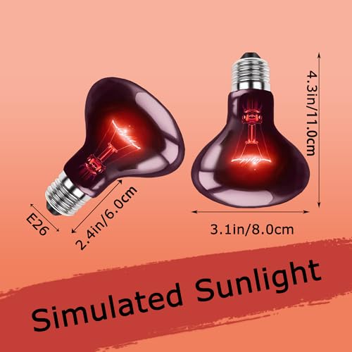 60W Infrared Red Reptile Heat Bulb, All-Day Basking Spot Lamp | Promotes Healthy Digestion & Comfort for Bearded Dragons, Lizards, Snakes, Chicks & Terrariums, E26 Base, 2-Pack - color: Infrared Heat Lamp, size: 60W Upgraded - 3.1"