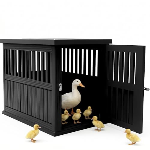 Vixzen Outdoor Duck House, PP Resin Versatile Poultry Shelter, Features Visible Railing with Stainless Steel Lock and Top Storage Space Chicken Coop, Ideal for Outdoor Use on Patios, Farms，Black - color: Black, size: 29.7"L x 21.3"W x 25.3"H
