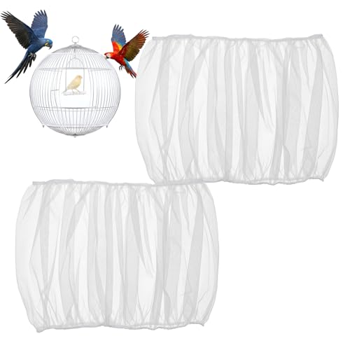 2Pcs Bird Cage Seed Catcher, Adjustable Bird Cage Skirt Cover, White Stretchy Birds Cages Netting for Round Square Parrot Parakeet Macaw African Cages - color: White