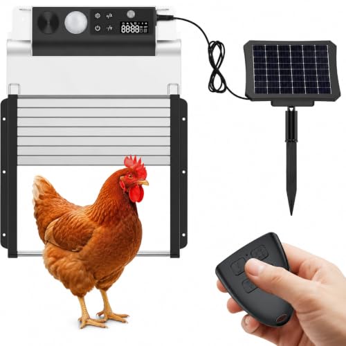 Automatic Chicken Coop Door, Solar Powered Roll-Up Chicken Door with Light Sensor, Timer & Manual Mode, 2500mAh Battery, Aluminum Frame, Anti-Pinch, Chicken Coop Size:9.25''x8.3''