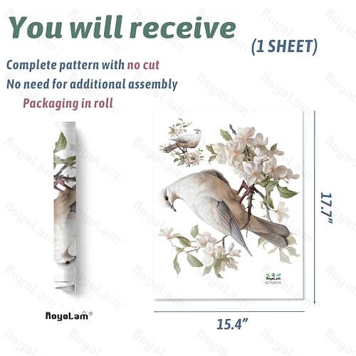 Soaring Dove Amidst Blooming Flowers Wall Decal Animal Wall Sticker | Removable peel and stick watercolor pigeon wall art with animal for nursery, classroom, preschool, and living room