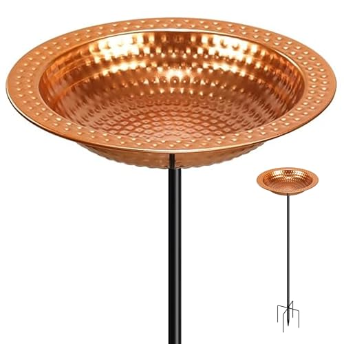 YADOOLIFE Metal Bird Bath Stand for Outdoors Garden, Bird Baths Birdbaths Bowl with Stake, Hand-Hammered Standing Birdbath, 5-Prong Base (Standing Bird Bath)