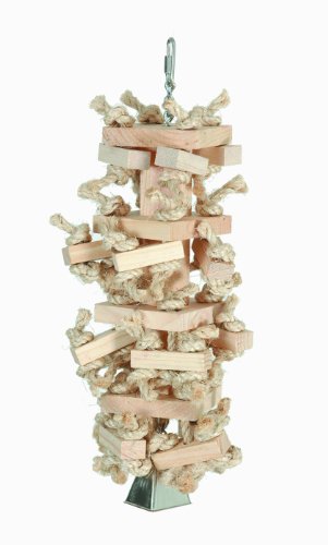 Featherland Paradise - Knots N Blocks Natural Wood Large Bird Toy - Parrot Toys - Bird Toys for Parrots, Cockatoos, Macaws, Large Birds