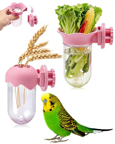 2Pcs Bird Cage Vegetable Feeder, Hanging Veggie Holder with Hydration Feature to Maintain Freshness, Easy-Clean Clip Feeder for Parakeet, Parrot, Lovebird, Budgie(Pink) - color: Pink