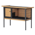 PawHut Rabbit Hutch Elevated Bunny Cage Metal Frame No Leak Tray Natural | Small Animal Habitat, Metal Wire Pan, Openable Water-Resistant Asphalt Roof, for Rabbits Chickens Ducks, Indoor/Outdoor - color: Natural Wood
