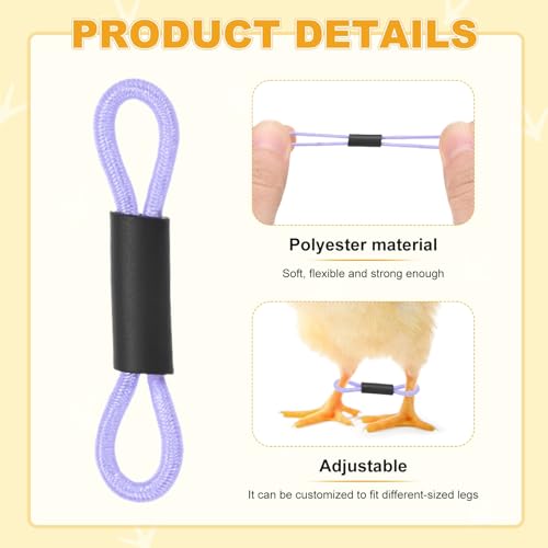 M METERXITY 100-Pack Adjustable Chick Leg Bands, 1.38" x 0.2" Polyester Chicken Leg Brace for Chicks/Ducks/Birds [Light Purple] Poultry Leg Bands - color: Light Purple