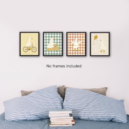 NaZaUK Goose Nursery Wall Art, Baby Room Decor, Goose Nursery Wall Decor for Baby room, Toddler Bedroom, Playroom, Farmhouse Nursery, Gender Neutral Spaces Set of 4 8x10 in