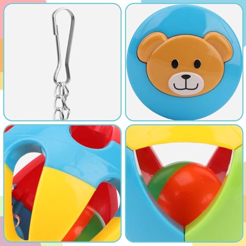 Hypeety Parrot Colorful Ball Toys with Bell Cage Hanging Chewing Ball Toy | With jingle bell inside, durable, chewproof plastic, easy-hanging, for parakeet/conure/cockatiel/small medium birds, 3 balls - color: A+B+C