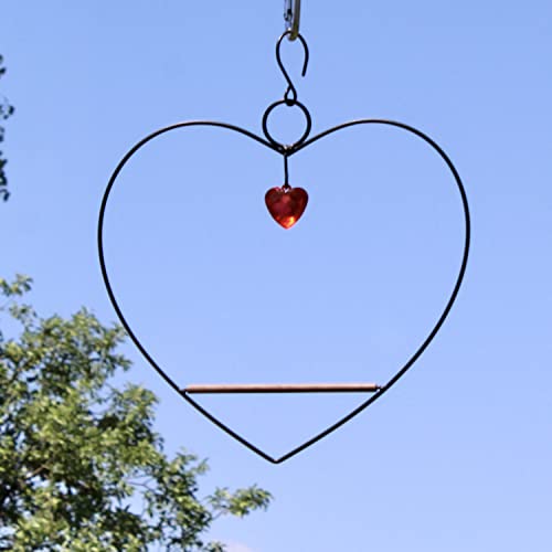 Tweet Heart Hummingbird Swing - Black - Wooden Dowel | Decorative Jewel Heart - Hummingbirds Guard Their Feeder - Black Metal Frame - color: Black