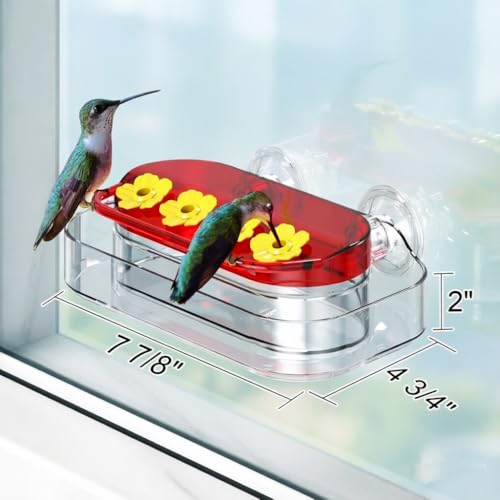 Window Hummingbird Feeder Strong Suction Cup 10 oz Humming Bird Feeder with 4 Feeding Ports Easy to Clean and Refill