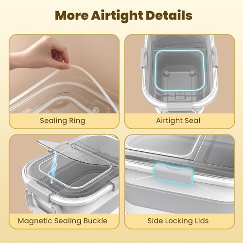 HOYTAMDA 25-35Lbs Rice Container,Collapsible Food Storage Container Wheels | Rice Storage Container with Transparent Airtight Lid,Handle,Small Bin&Scoop,Rice Dispenser for Flour Sugar Grain Dog Cat - color: Clear/25-35lbs