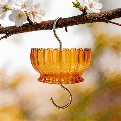 9oz Plastic Ant Moat for Hummingbird Feeder, Yellow Daisy Insect Guard | Stainless Hooks, Floral Buffer, Orange Transparent Nectar Protector, Water Barrier Blocking Bugs, 9 Ounce/270ml Capacity - color: Orange, size: 1PC/Pack