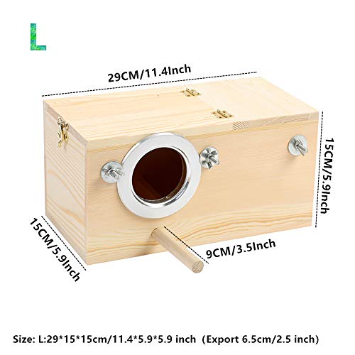 Pine Wood Parakeet Nest Box Bird House Budgie Breeding Mating Box for Lovebirds Cockatiel Parrotlets (L) - size: L