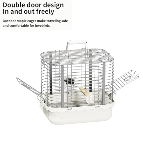Bird Carrier Travel Cage, Durable Portable Stainless Steel Birdcage with Bird Perch & Feeding Bowl for Parrots Canaries Budgies Lovebirds Conures Cockatiels (Small White) - size: Small White
