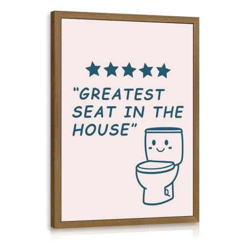 GELDSTEI Wood Framed Greatest Seat in the House Bathroom Wall Art 12x16 in | Cute Toilet Illustration Wall Decor, Humorous Wall Decor for Powder Room and Guest Bathroom, Fun Gift for Family Friends - color: Toilet, size: 16"L x 12"W
