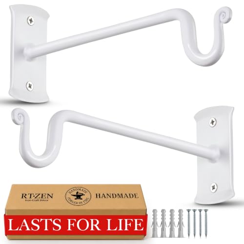 Plant Hangers Outdoor or Indoor Heavy Duty Wall Bracket Hooks | Wrought Iron Metal Hanger Indoor Hook for Hanging Plants Baskets Lanterns Bird Feeders - 2 Pack (White Shepherds Hooks 7.5") - size: 7.5 Inch, style: Shepherds Hooks - W