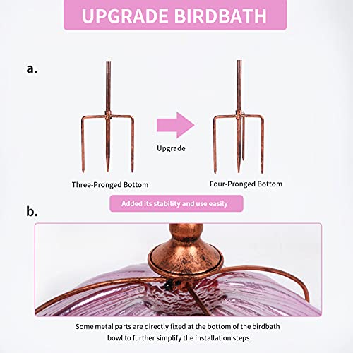 Glass Birdbath Birdfeeder with Metal Stake Garden Yard Outdoor Pink | 31inch height stain glass pink flower bird bath for outside, bird bath bowl,attract wild birds and beautify outdoor gardens - color: Pink