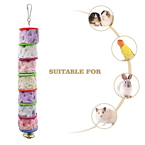 Large Bird Chewing Toy, Colorful Parrot Beak Grinding Calcium Stone with Bells, Bird Cage Accessories, Cage Toys for Cockatiel Parakeet Budgies Rat Hamster Chinchilla Rabbit Bunny African Grey(1 Pack)