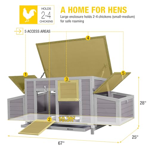 Aivituvin Chicken Coop Two Nesting Boxes Large Wooden Hen House Weatherproof Outdoor Rabbit Hutch Duck Cage - color: Grey and light grey, size: 67.2"L x 25.4"W x 28.1"H
