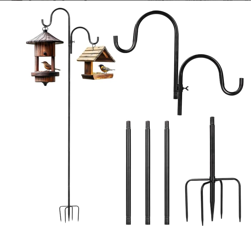 92 inch Double Sheperds Hooks for Outdoor, Adjustable Heavy Duty Bird Feeder Pole, Multi-Use Outdoor Hook for Plant Hangers, Weddings Decor, Solar Light Lanterns, Wind Chimes (1 Pack) - size: 92 in