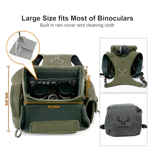 Binocular Harness Chest Pack: Bino Case with Rangefinder Pocket | Silent magnetic lid, one-handed access, rain cover, MOLLE webbing for Hunting Hiking Bird Watching - color: Green, size: Large