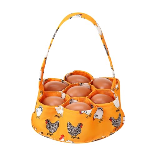 Egg Collecting Basket, Egg Basket for Gathering with 7 Pouches | Canvas Chicken Egg Basket for Chicken, Duck, Goose, Bird, Various Poultry Collection (Yellow chicken) - style: Yellow chicken