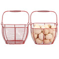 2 PCS 7" Red Wire Egg Baskets With Handle Kitchen Countertop Egg Holder | Small Metal Collecting Basket for Gathering Fresh Eggs, Chicken and Duck Eggs Hunting Basket & Counter Storage Basket - color: Red