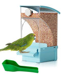 Hamiledyi Automatic Bird Feeder No Mess Bird Cage Feeder Transparent Acrylic Parrot Seed Food Container with Perch Cage Accessories for Parakeet Finch Lovebirds Budgies Canary (Blue) - color: Blue Transparent
