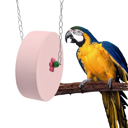 Bird Beak Grinding Stone – Large Blue Cylinder Parrot Chew Toy with Metal Hanging Chain – Cage Accessory for Macaws, African Greys, Cockatiels & Medium to Large Birds - color: pink