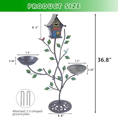 36.8" H Bird Houses for Outside, Metal Bird Bath,Birdhouses for Outdoors | 3-IN-1,Freestanding with Cast Iron Base Bird Feeder, Outdoor Garden & Courtyard Decoration