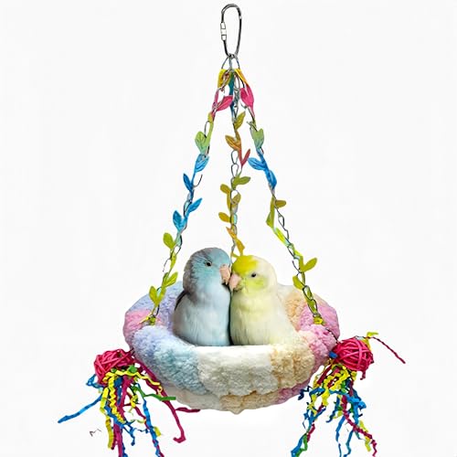 Bird Nest for Cage Bird Breeding Bed Cockatiel Snuggle Nest Parakeet Swing Bed Bird Hanging Hammock Parrot Sleeping Hut for Conure, Budgie, Lovebird, Finch, Small Pets-Pink, Large Size - color: Pink with Decoration