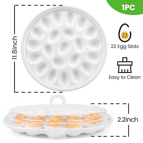 HANSGO Deviled Egg Containers with Lid, Deviled Egg Platter Carrier Holder Trays with 22 Slots for Holiday Party and Home Kitchen, White - color: White