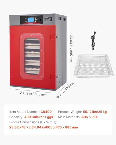 VEVOR 400 Egg Incubator, Poultry Incubator Cabinet with Automatic Eggs Turning, Temperature & Humidity Control, Heating & Cooling Egg Hatcher, Commercial Incubators for Hatching Chicks Ducks Goose - size: 400 Eggs