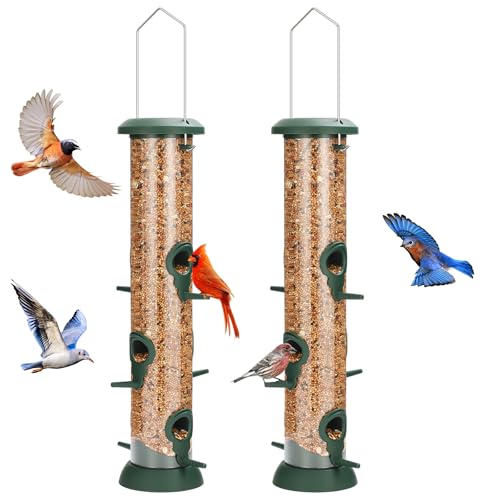 Tube Bird Feeder 2 Pack, 15 Inch Plastic Hanging Bird Feeder | 6 Feeding Ports with Perches, Weather-Resistant Design, Easy Seed Refill & Cleaning, Ideal for Finches, Chickadees & Sparrows