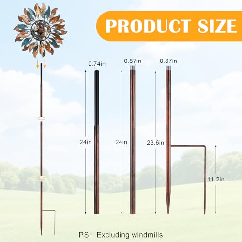 Copper Color 72" h Replacement Pole for Large Wind Spinner, Windmill Replacement Parts, Three-Part Composition, 22mm Thicker Tube, Easy Assembly for Large Metal Wind Spinner (2 Prongs Base) - color: Copper Color, style: 2 Prongs Base