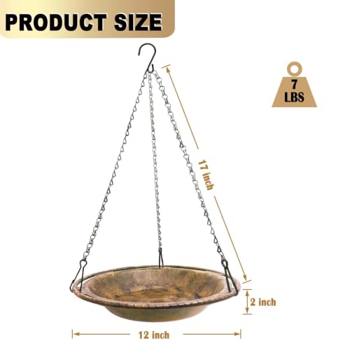 Hanging Bird Bath & Feeder Bowl, 12 in, Antique Bronze Look | Weather-Resistant PP, Backyard Garden Decor - color: Bronze