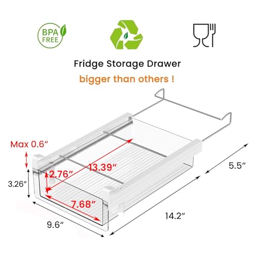 Large Refrigerator Drawer with Removable 28 Grid Egg Tray, Clear Egg Drawer for Fridge Organizer Bins, Fridge Storage Container Under Shelf Holder for Fruit,Vegetable,Meat,Cheese