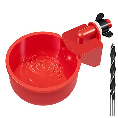 Chicken Automatic Waterer Kit for Poultry Float Style Gravity Water Feeder Drinking Cup Bowl 5 Gallon with Mounting Hole Opener, 12 Pack