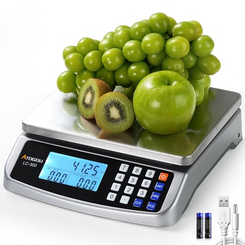 Atogou 66lb Food Scale, Commercial Kitchen Scale with Price Computing | Plug-in Usable, 0.05oz/1g Increment, 304 Stainless Steel, for Cooking, Vegetables, Farm, Industry, Counting. LC300 Silver - style: Silver 66lb/30kg