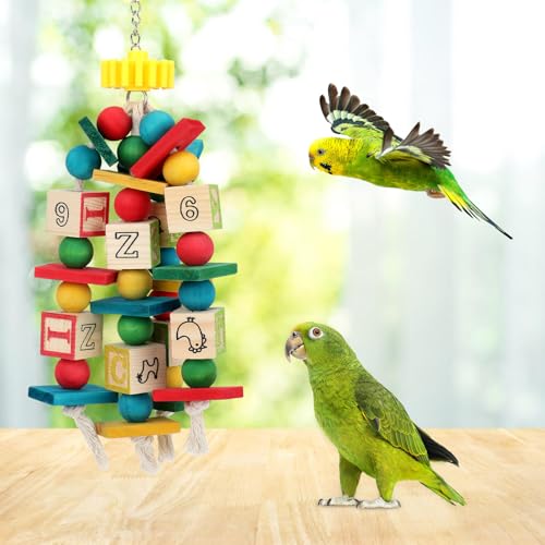 Rypet Hanging Parrot Toys, Wood Rope Chew Blocks for Cockatiels Amazon | Sturdy Wood for Chewing, Cotton Rope for Shredding, Easy to Hang in Cage, Perfect for Conures & Large Parrots - color: Colorful3